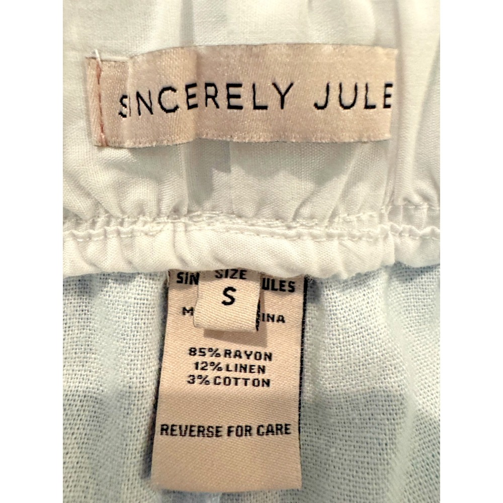Sincerely Jules Striped Wide Leg Paperbag Pants Women's S Linen Blend Coastal - Picture 7 of 12